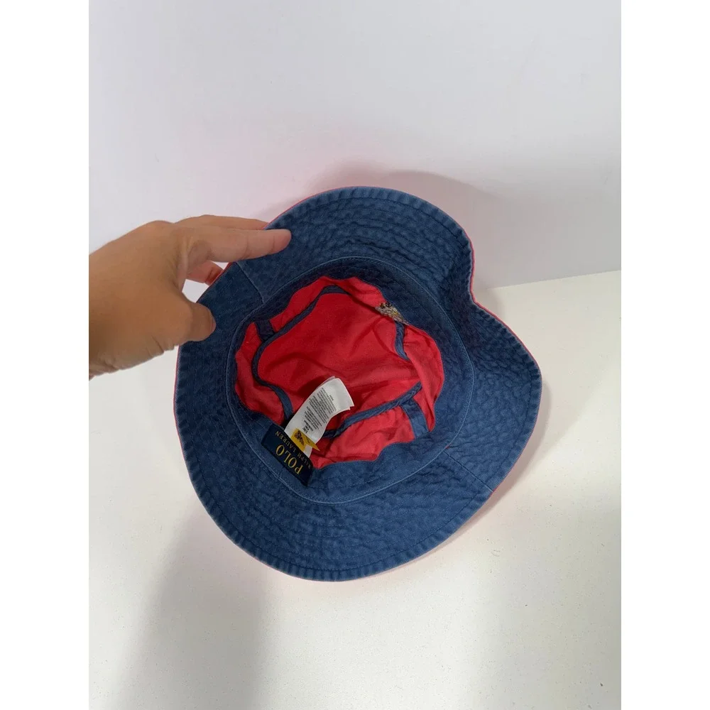 Polo Ralph Lauren Red‎ Polo Bear Cotton Bucket Hat SM 58cm Navy Underbrim